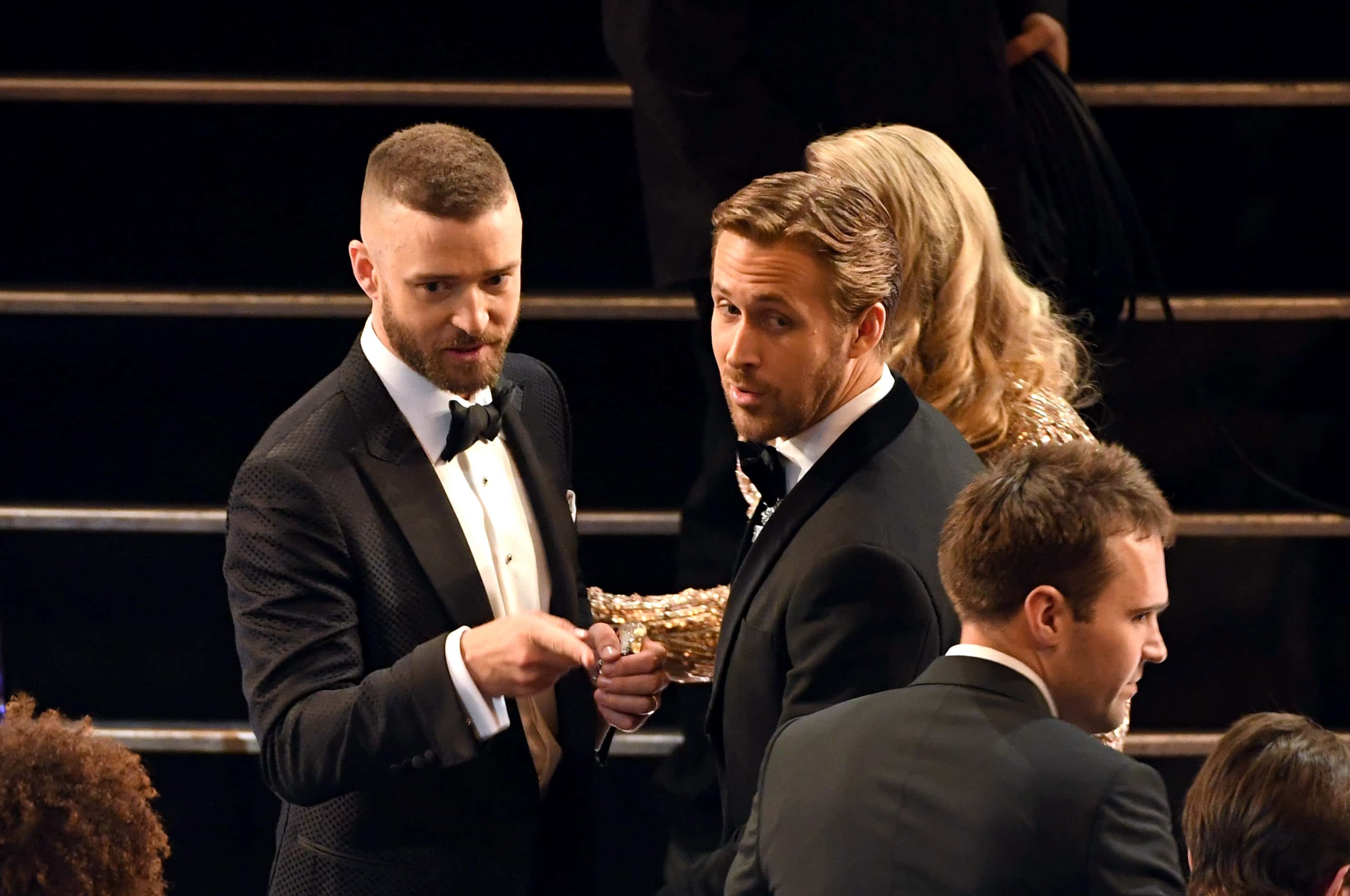 Actors Justin Timberlake (L) and Ryan Gosling
