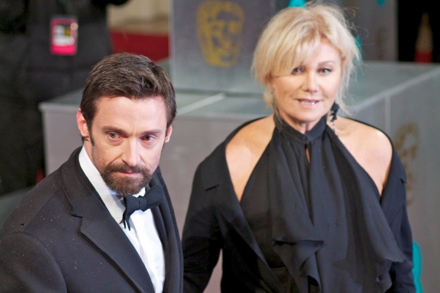 Hugh Jackman and Deborra-Lee Furness in black outfits