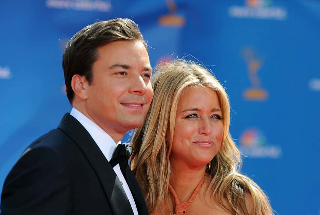 Host Jimmy Fallon (L) and producer Nancy Juvonen