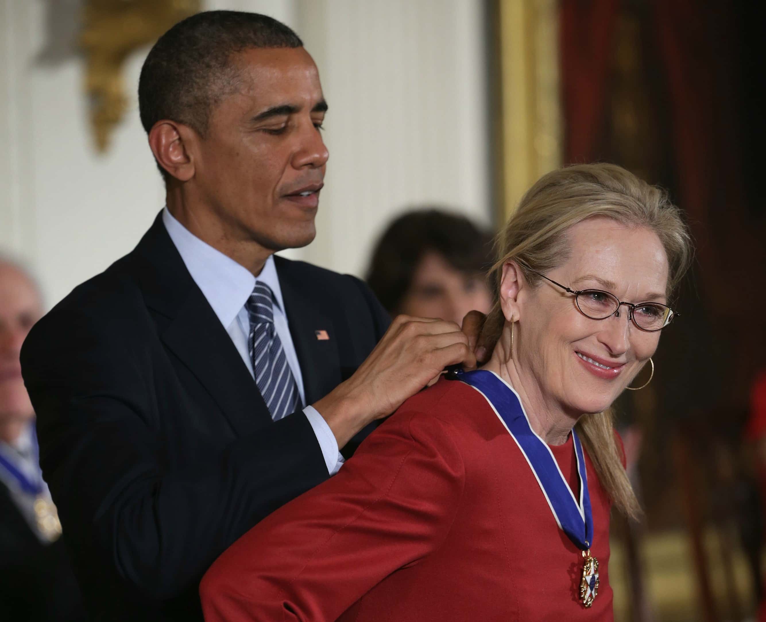 U.S. President Barack Obama (L) presents the Presidential Medal of Freedom to actress Meryl Streep (R)