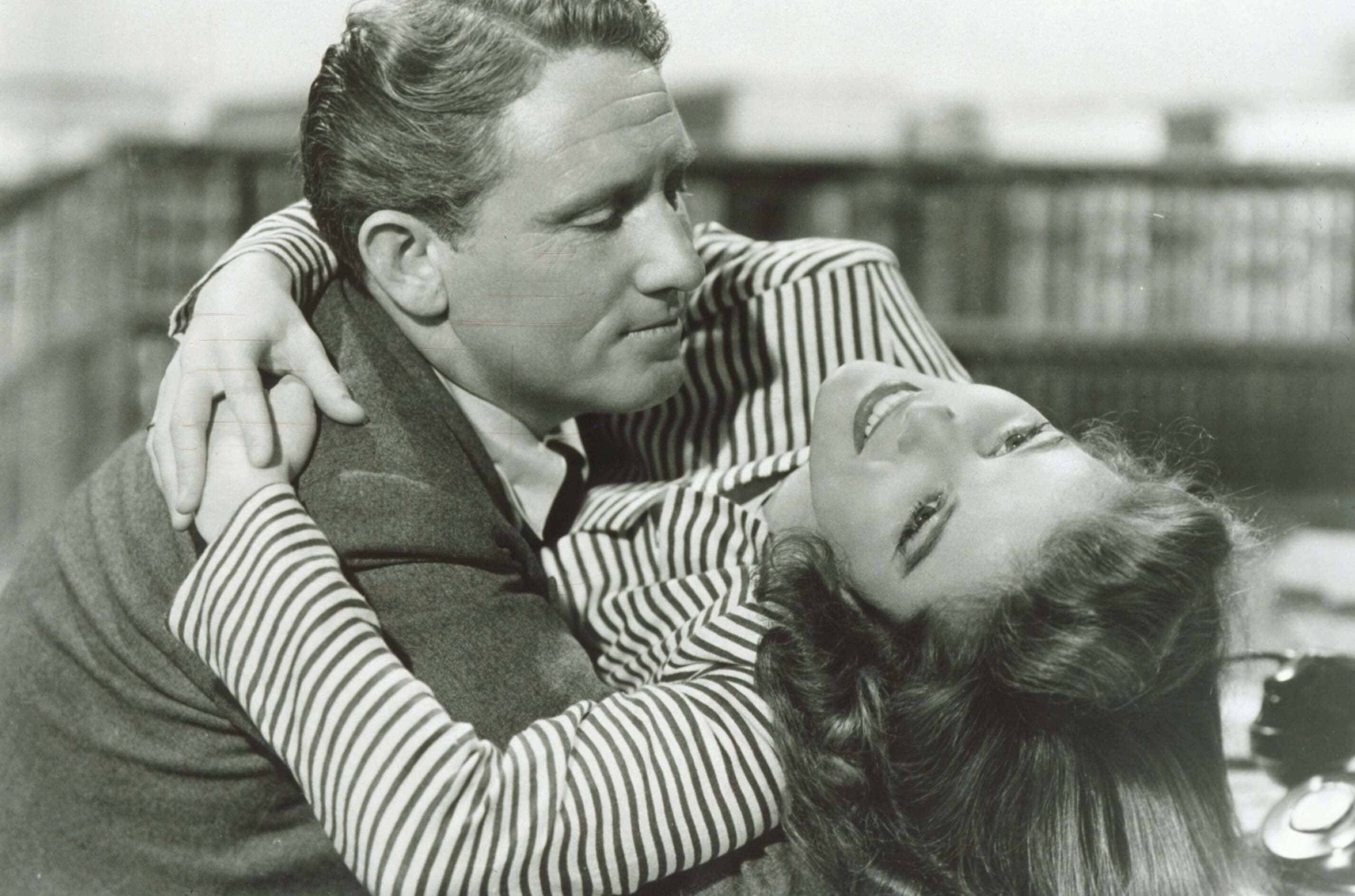 Katharine Hepburn Embraces Actor Spencer Tracy