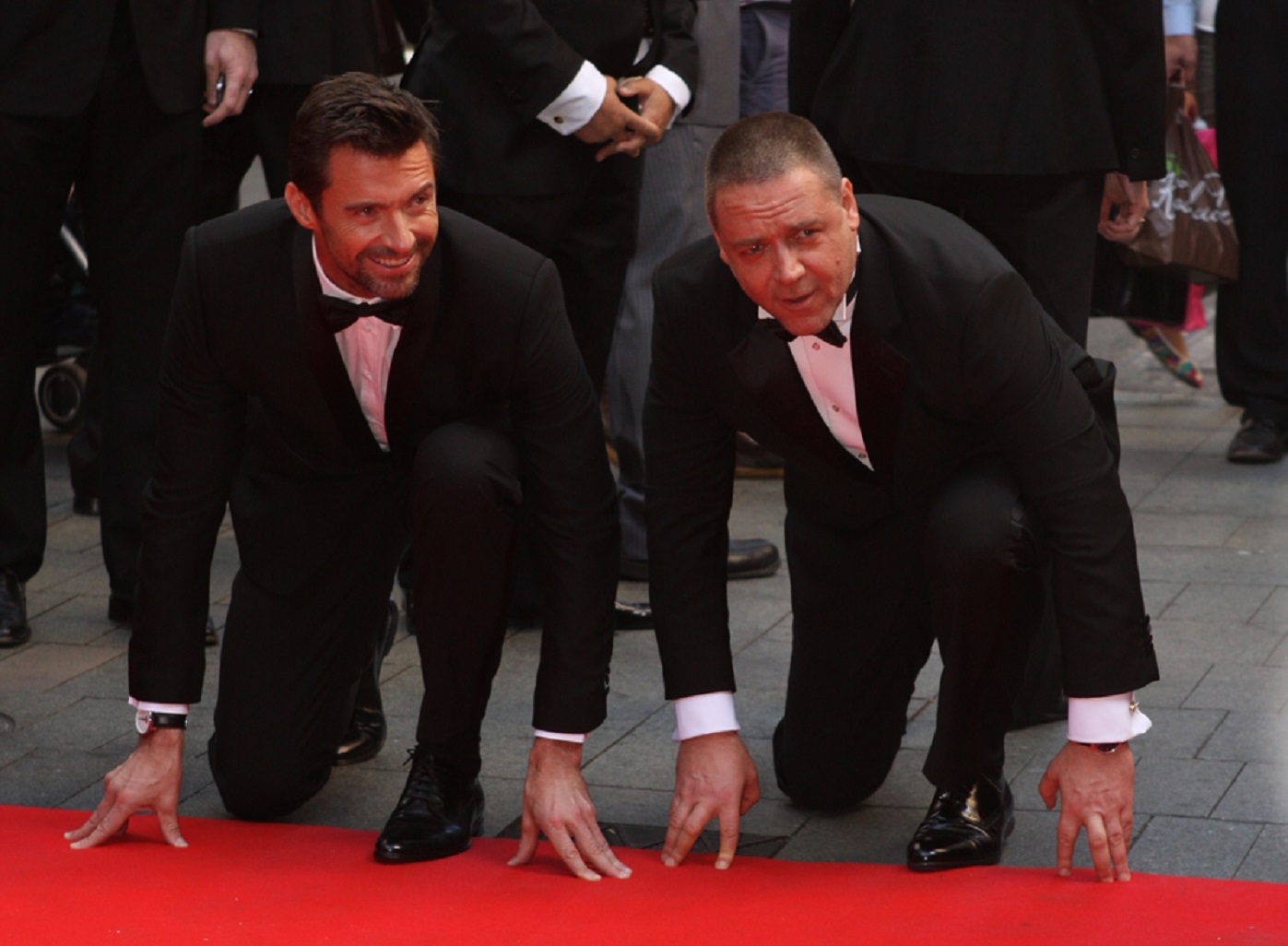 Russell Crowe and Hugh Jackman at Les Misérables red carpet movie premiere