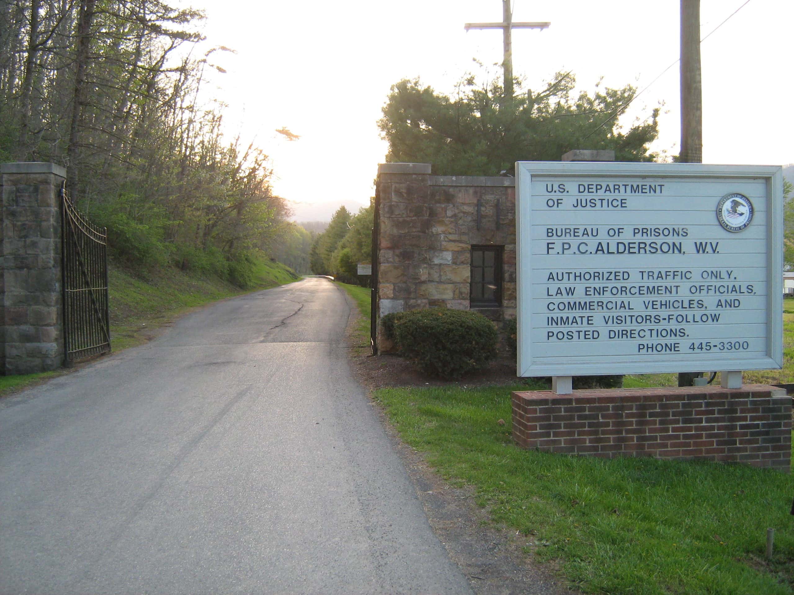 Entrance to the Alderson Federal Prison Camp in Alderson