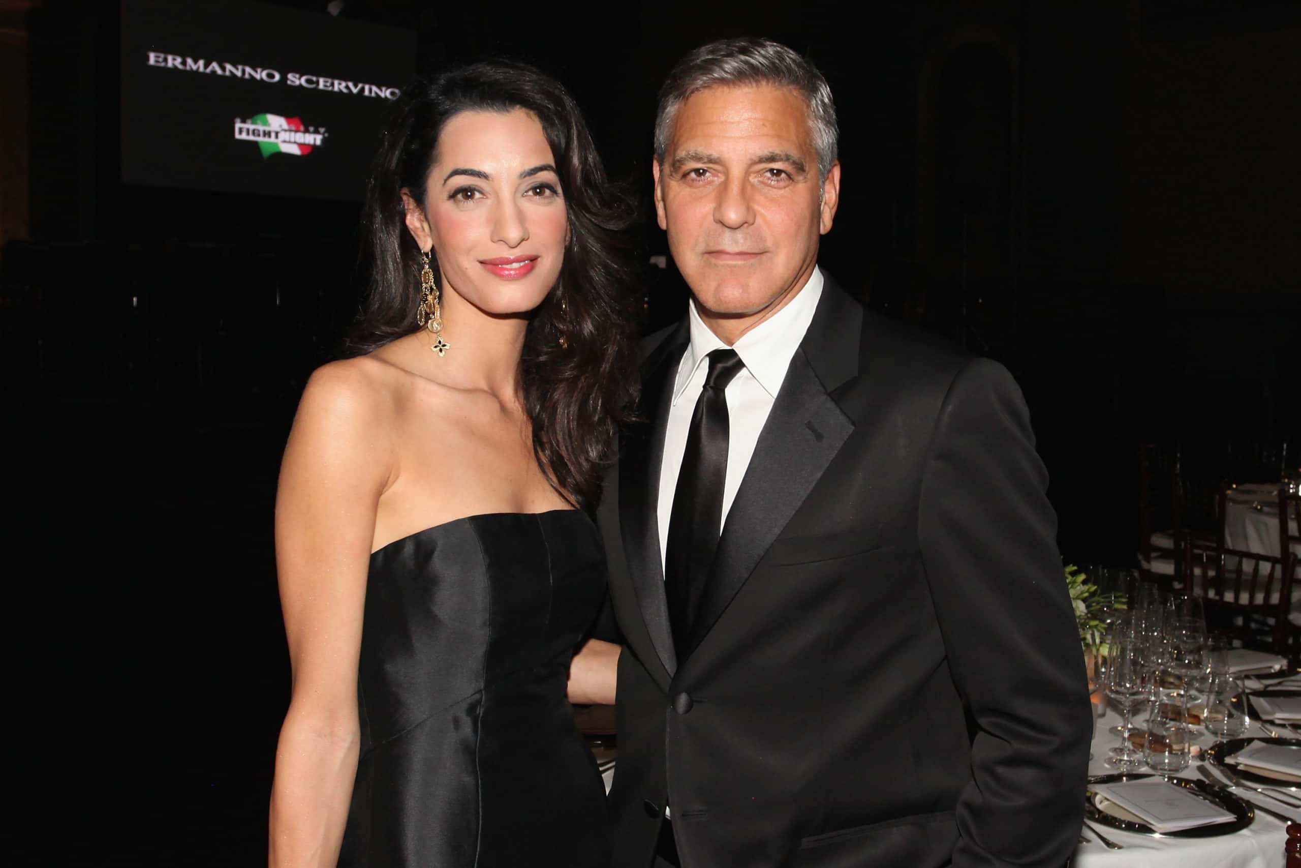 Amal Alamuddin and George Clooney attend the Celebrity Fight Night