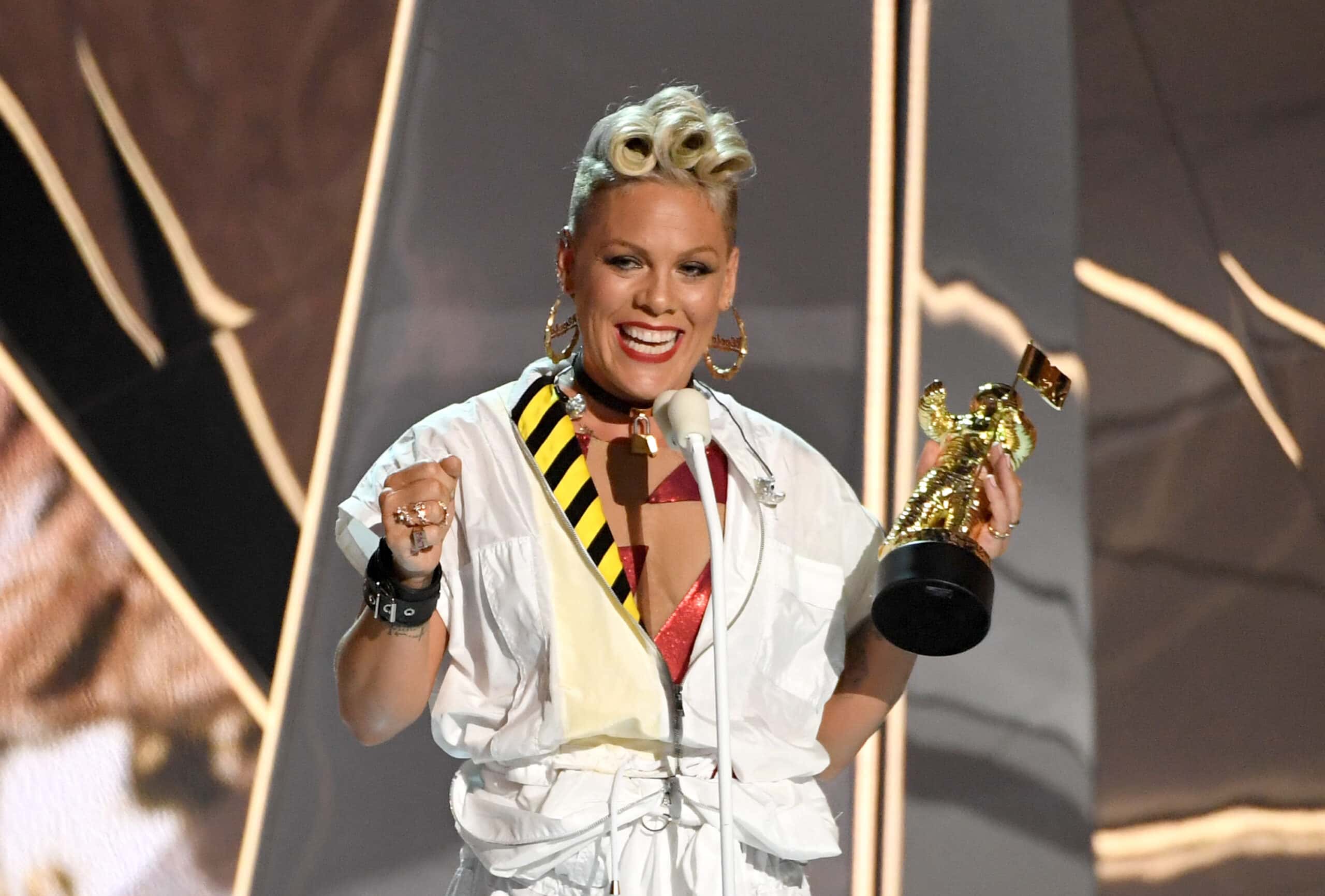 Pink accepts the MicMichael Jackson Video Vanguard Award onstage - 2017