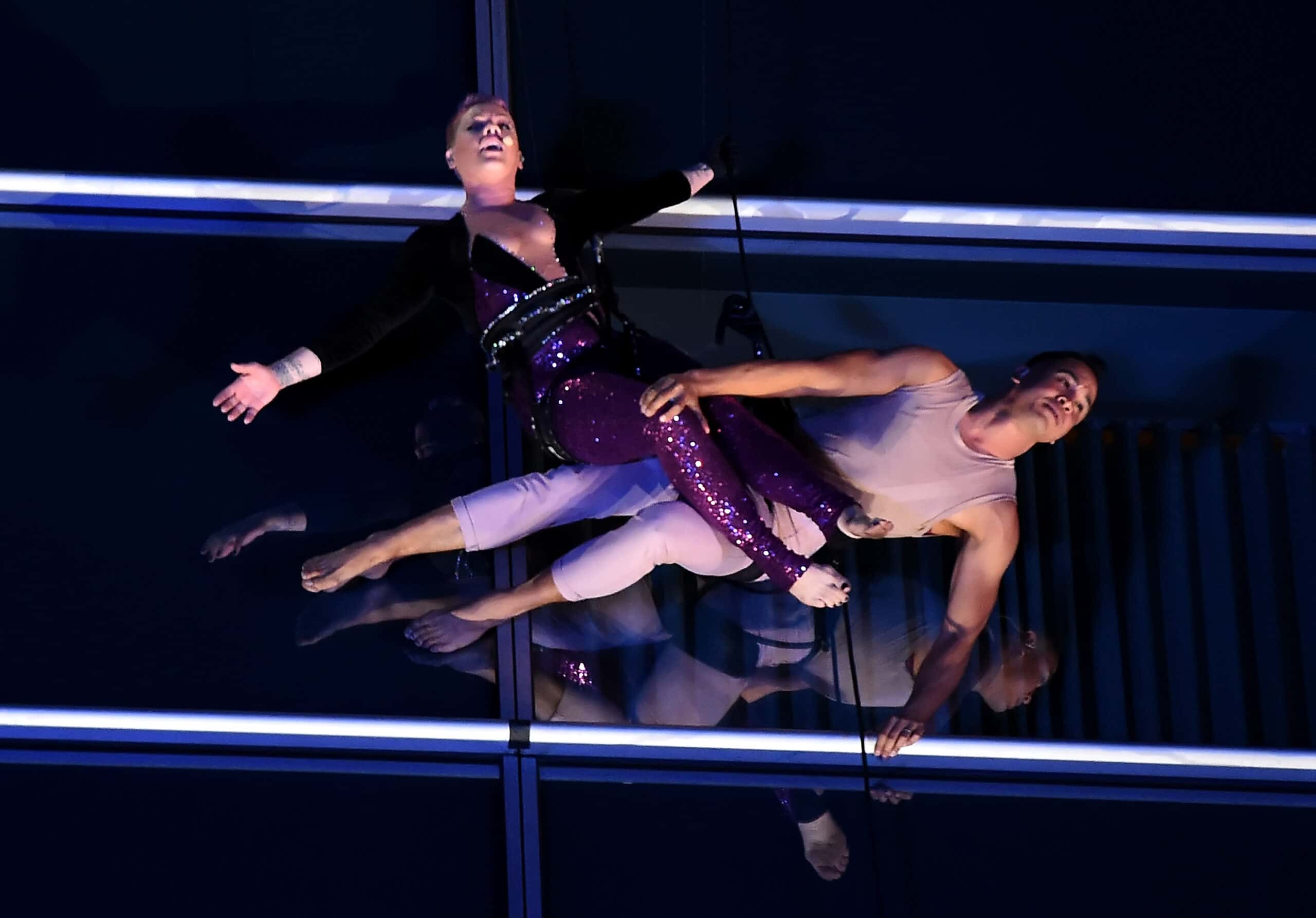  Pink performs on the side of the JW Marriott