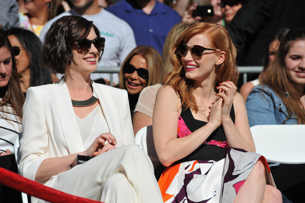 Jessica Chastain & Anne Hathaway (left) on Hollywood Boulevard