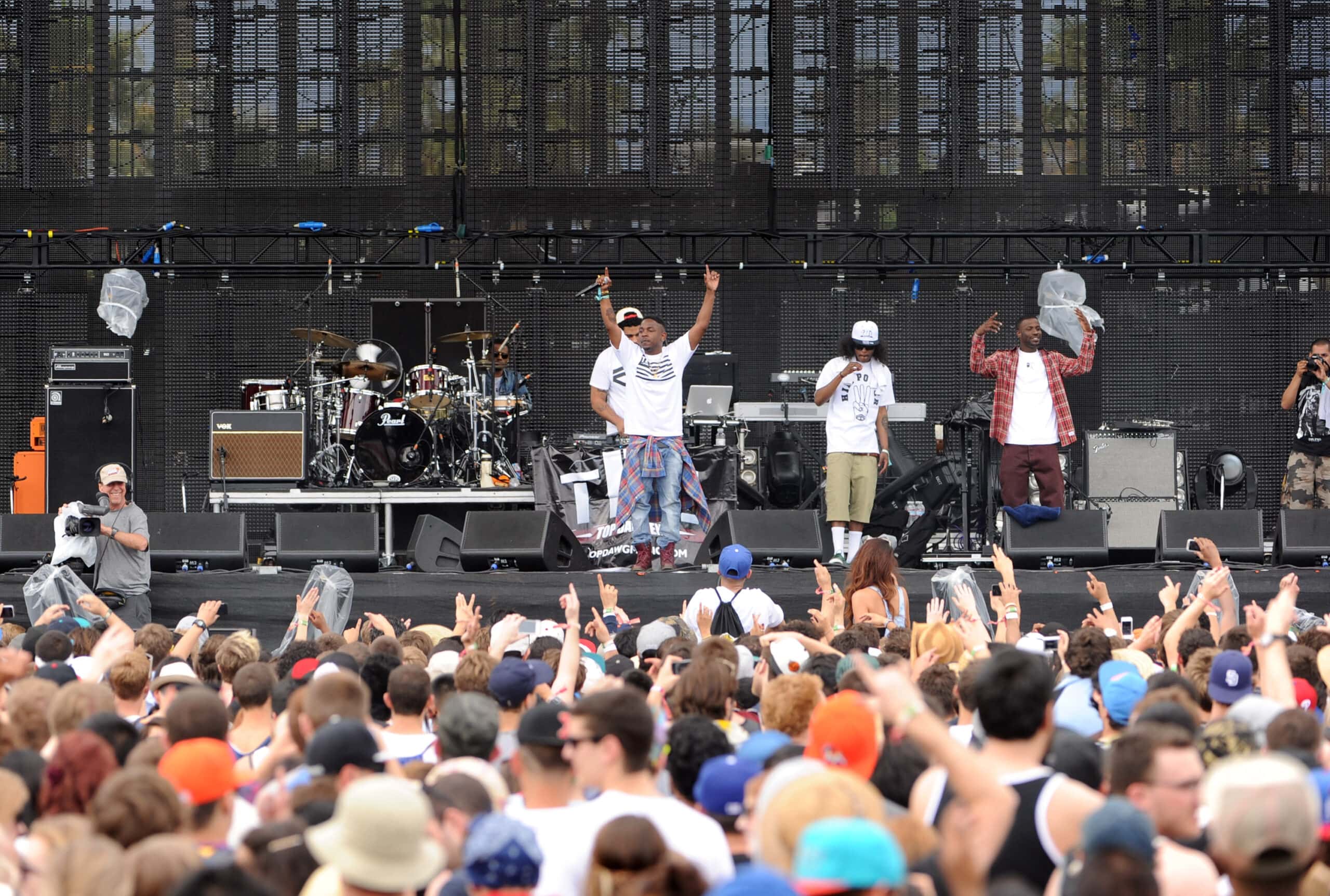 Rappers Kendrick Lamar, Ab-Soul, and Jay Rock of Black Hippy perform onstage during day 1 of the 2012 Coachella Valley Music & Arts Festival 