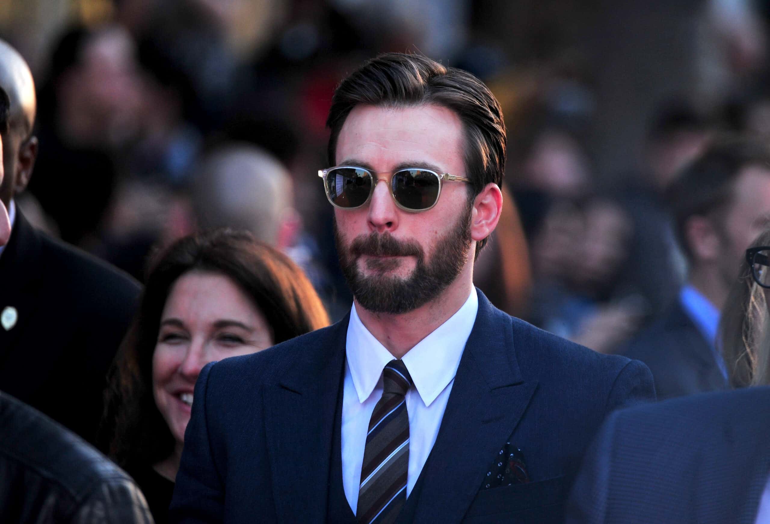 Actor Chris Evans, arrives at the premiere Of Marvel's "Captain America:The Winter Soldier"