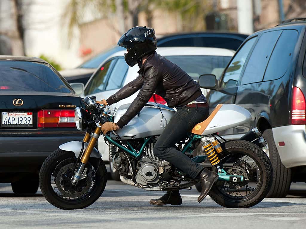 Ryan Reynolds is seen riding his motorcycle on January 24, 2011