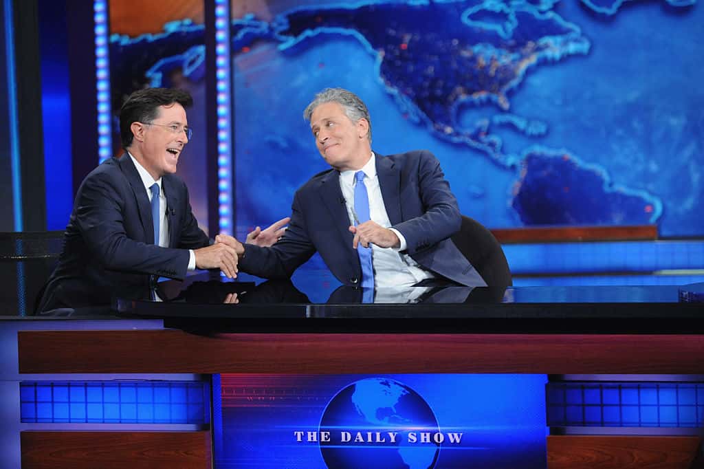 Stephen Colbert and Jon Stewart appear on