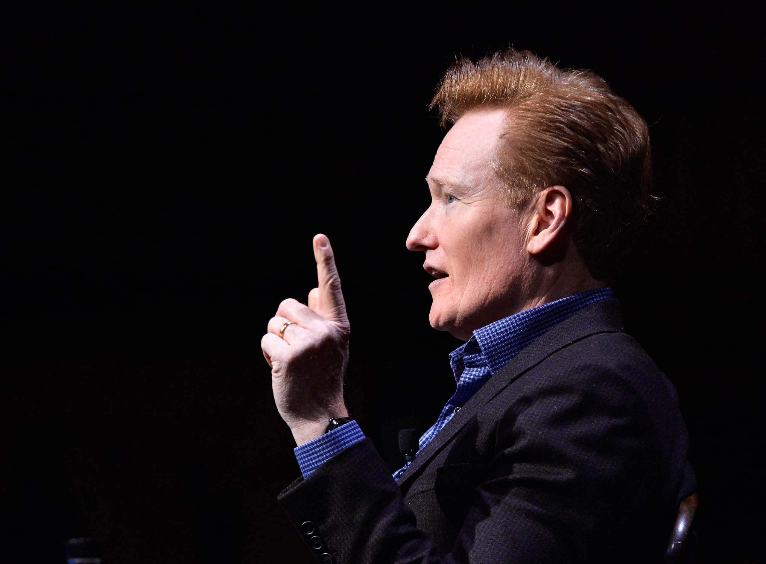 Conan O'Brien speaks at Harvard University with President Drew Gilpin Faust about his career