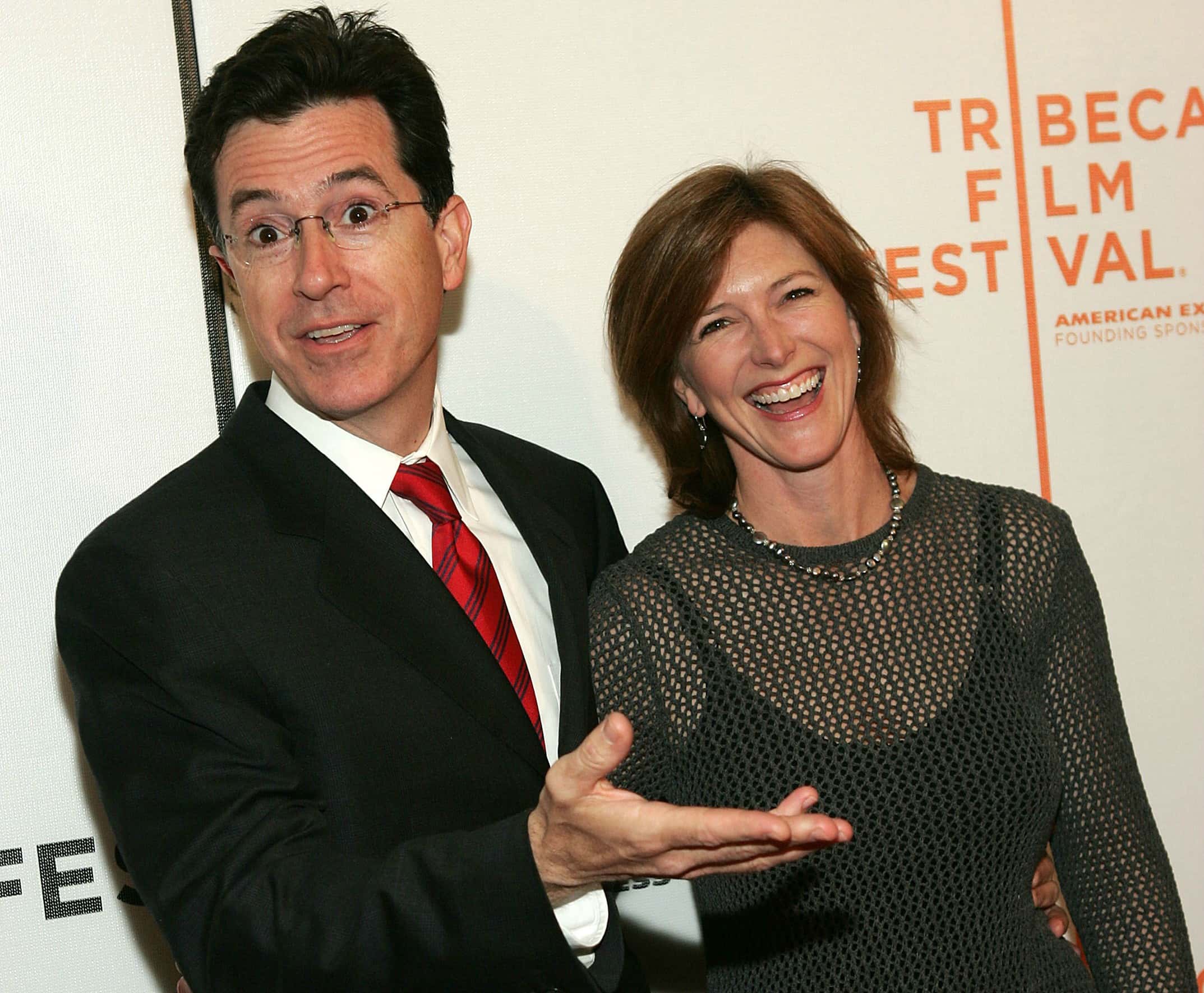 Actor Stephen Colbert and his wife attend the