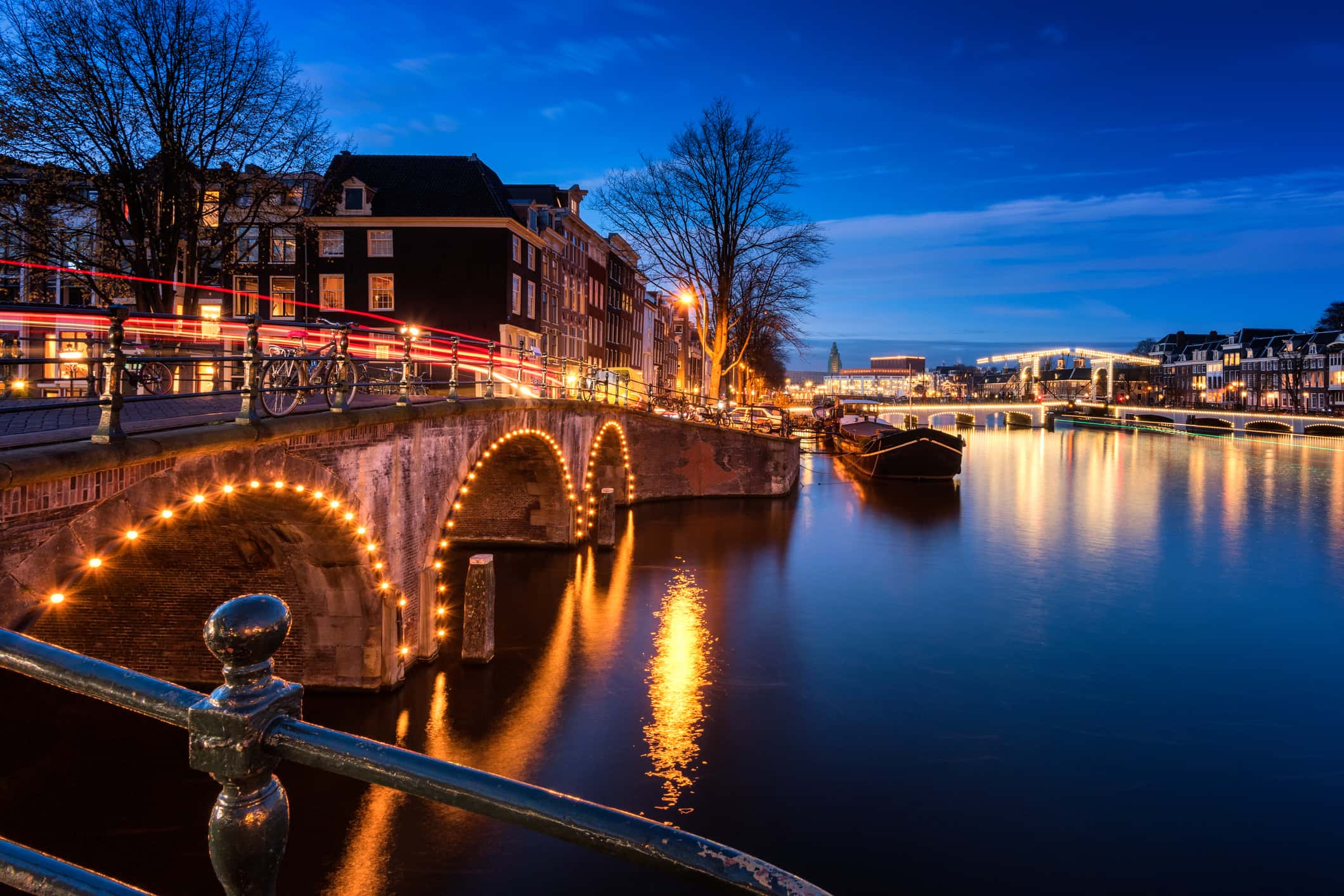 Amsterdam Canals and Bridges at Dusk