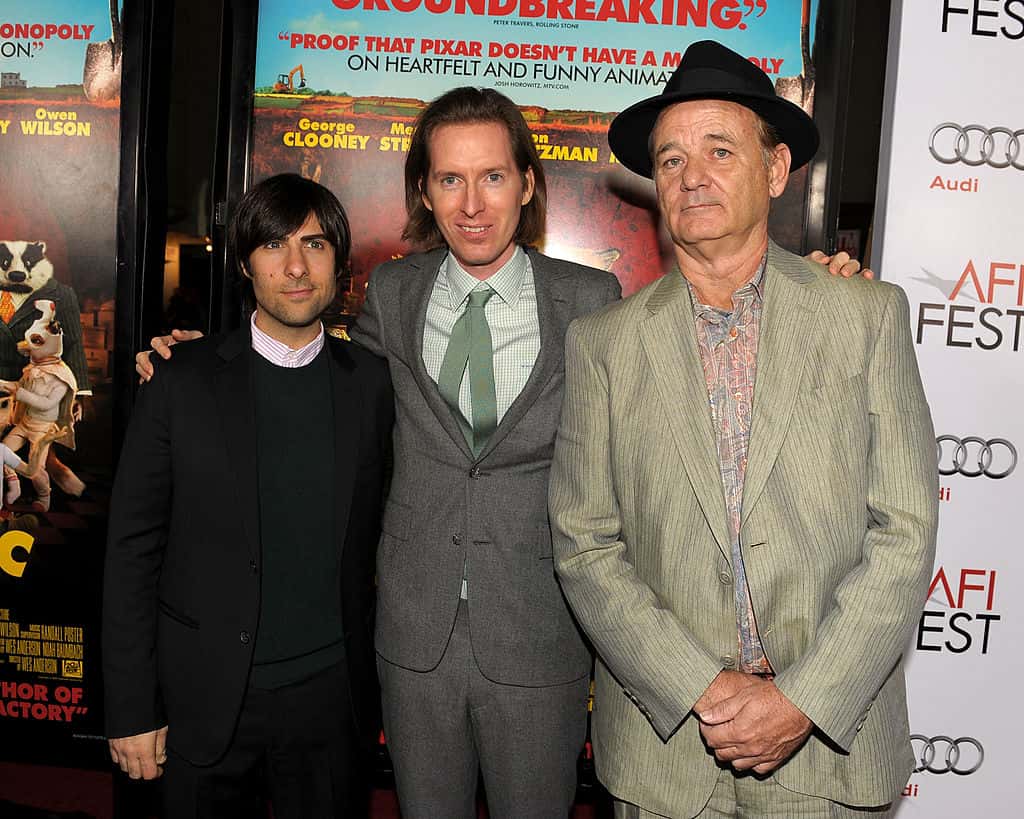 Actor Jason Schwartzman, director/co-writer/actor Wes Anderson and actor Bill Murray arrive at the AFI FEST 2009 premiere of 20th Century Fox's 