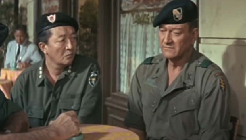Screenshot from the movie Green Berets, actor John Wayne wearing army uniform