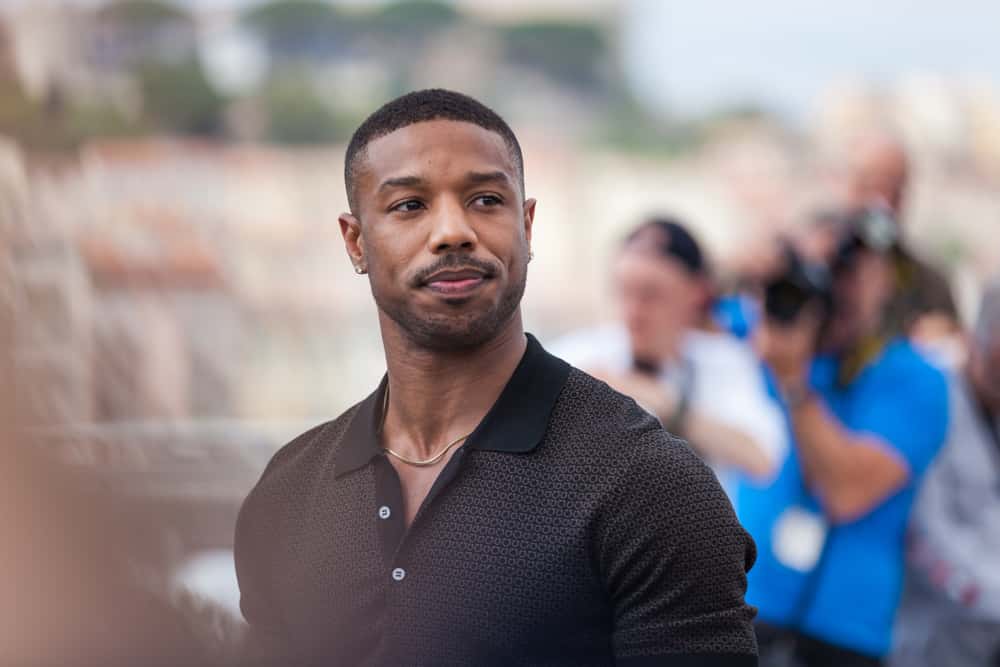 Michael B. Jordan in a black t-shirt
