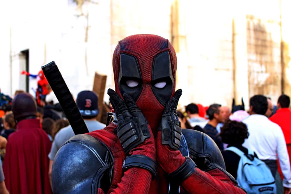 Lucca, Italy 3 November 2018: boy masked by the superhero Deadpool