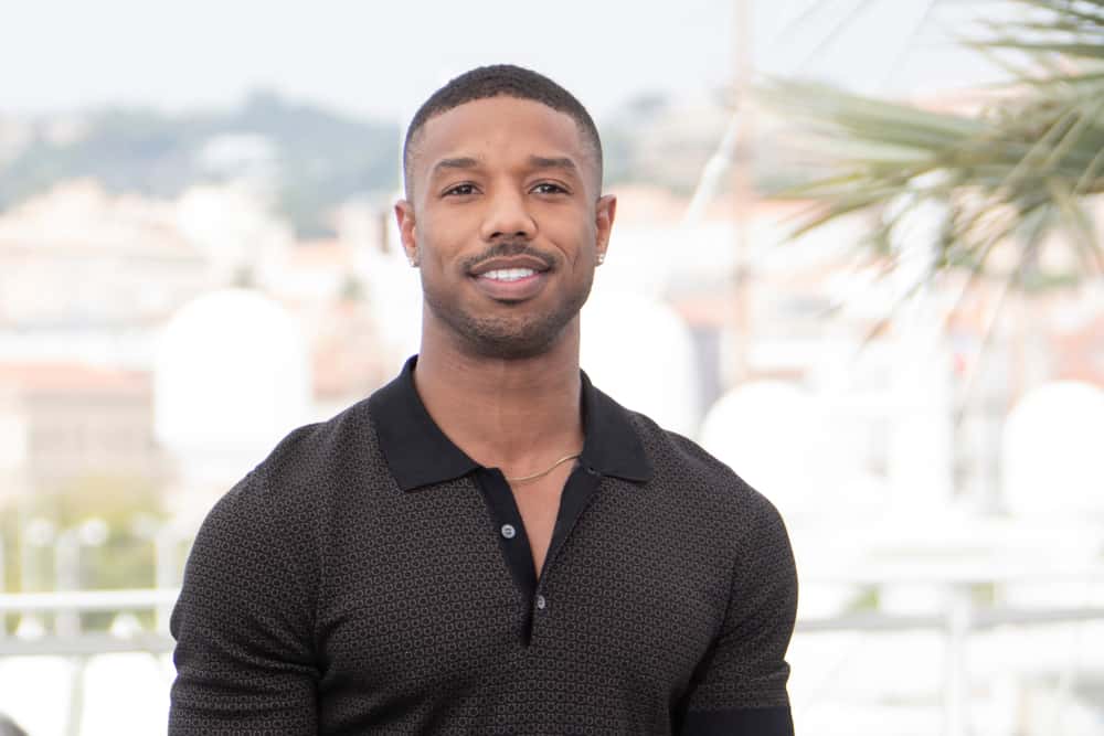 Michael B. Jordan in a black t-shirt