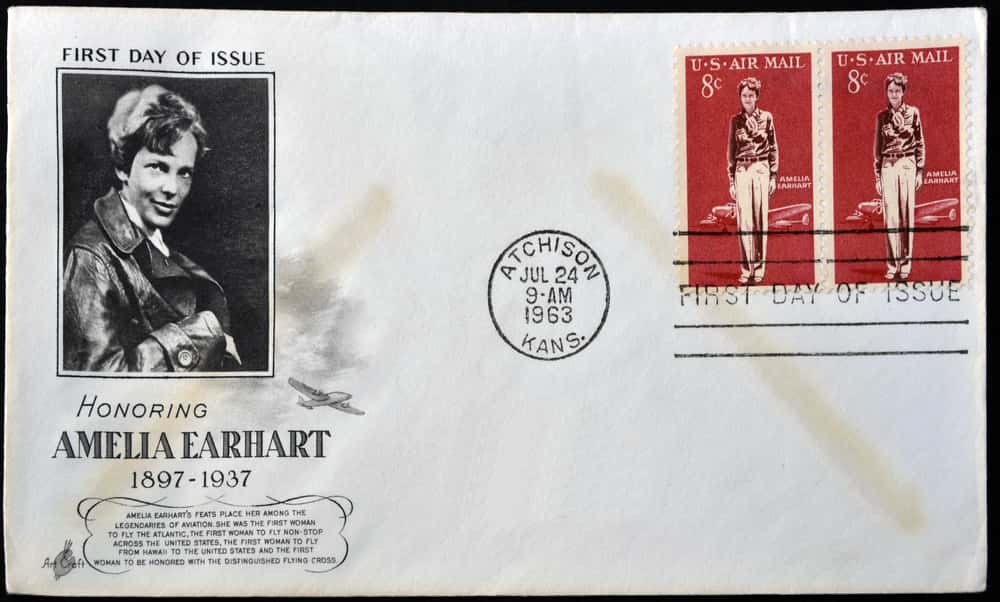 A postcard printed in USA shows Amelia Earhart