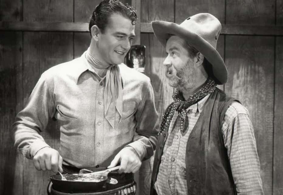Promotional photograph of John Wayne and George Hayes in the film Blue Steel.