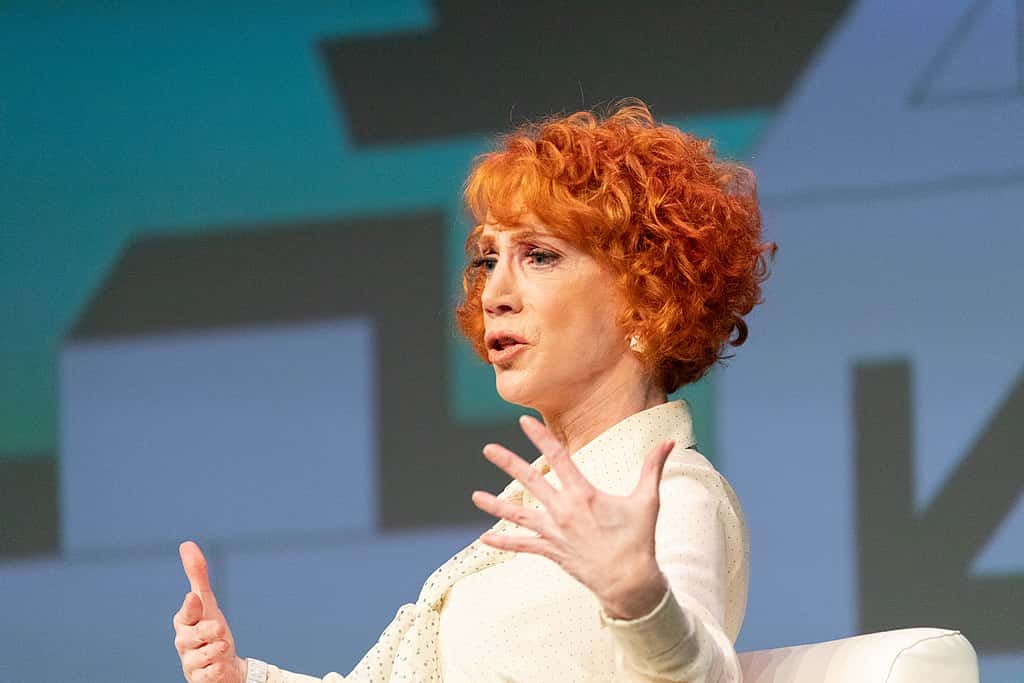 Portrait Photo of Kathy Griffin in white outfit
