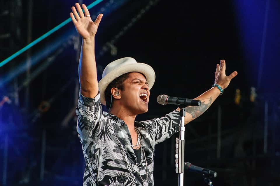Bruno Mars performing at Wireless Festival Birmingham 2014.