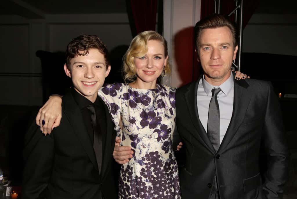Actors Tom Holland, Naomi Watts and Ewan McGregor