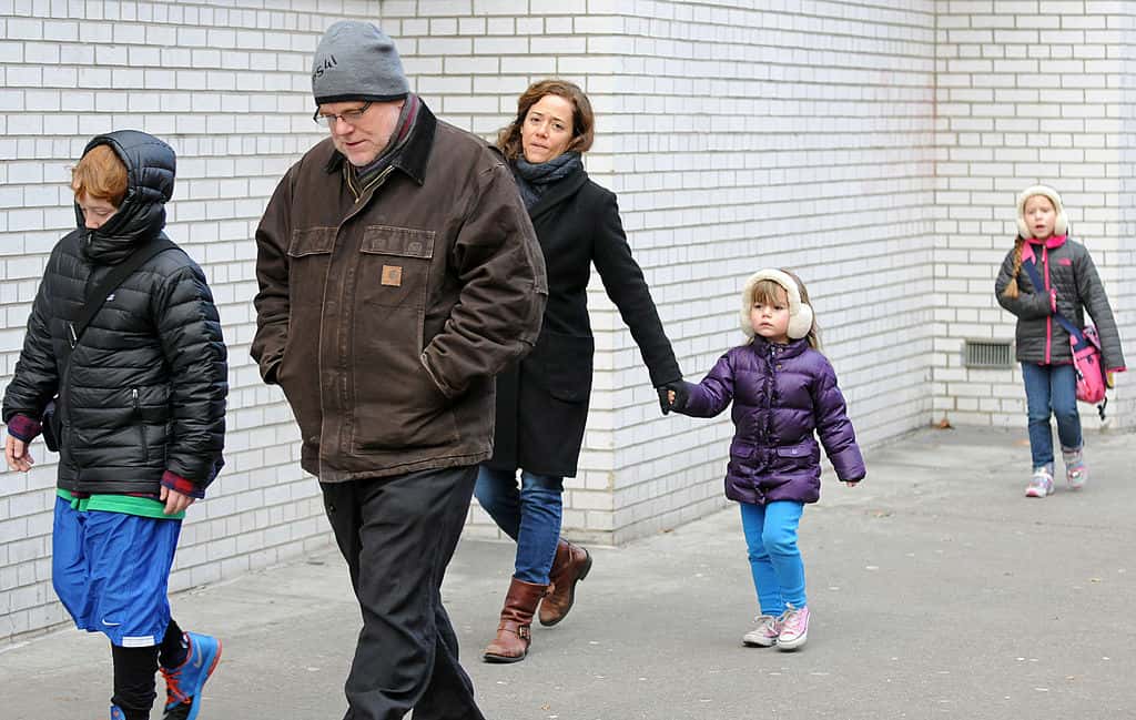 Philip Seymour Hoffman and his family seen on December 16, 2013 in New York City.