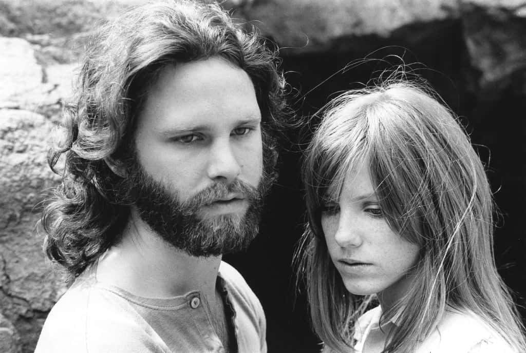 Jim Morrison of The Doors with girlfriend Pamela Courson during a 1969 photo shoot at Bronson Caves