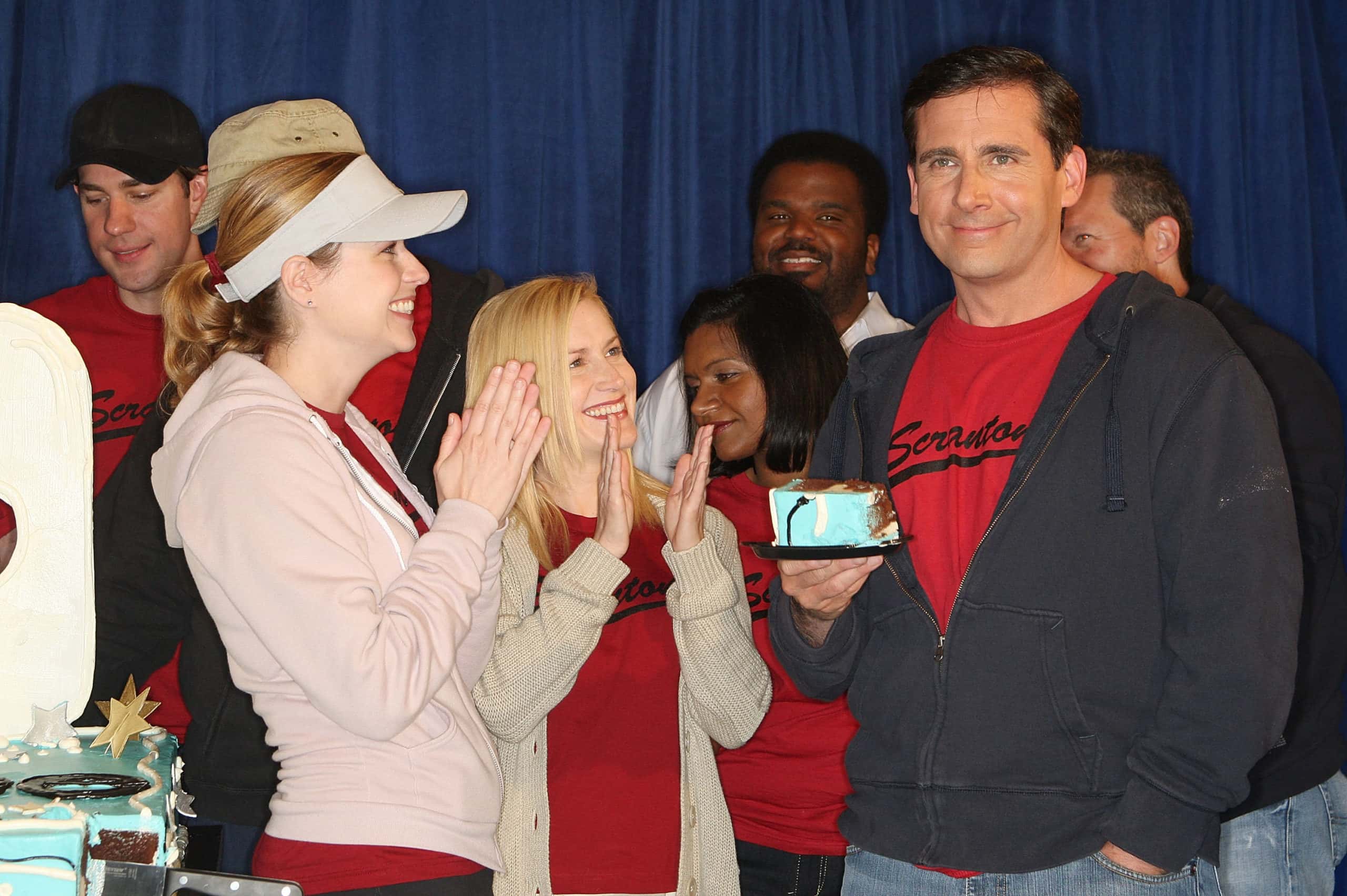 Actresses Jenna Fischer and Angela Kinsey and actor Steve Carell attend "The Office" 100th Episode Celebration