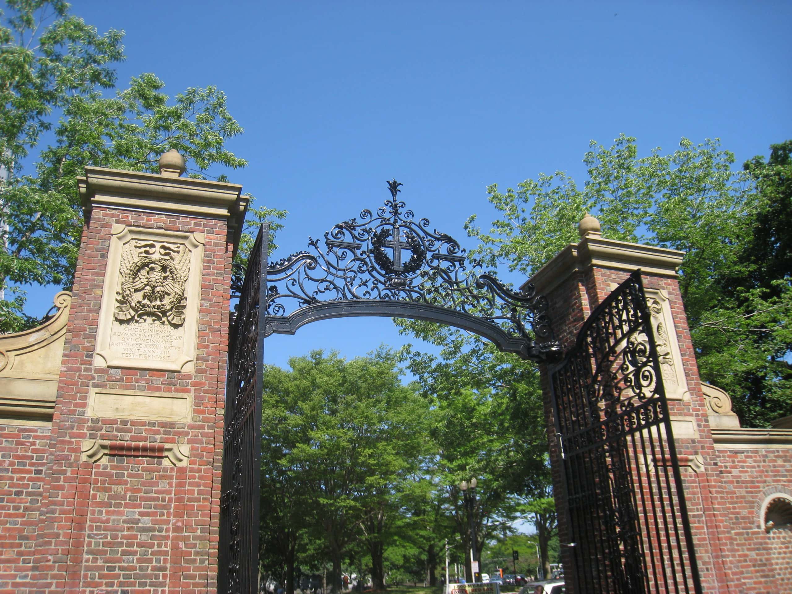 Johnston Gate at Harvard Yard, Harvard University, Cambridge, Massachusetts, USA.