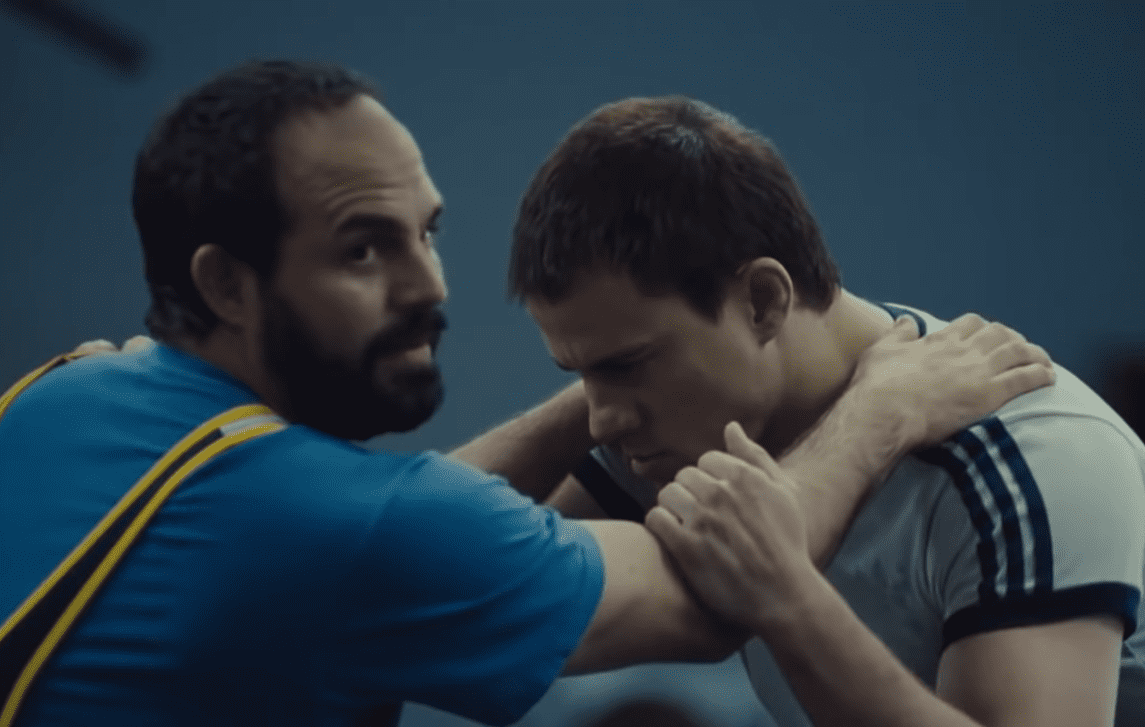 A visually captivating still taken from a pivotal moment in the film Foxcatcher (2014)