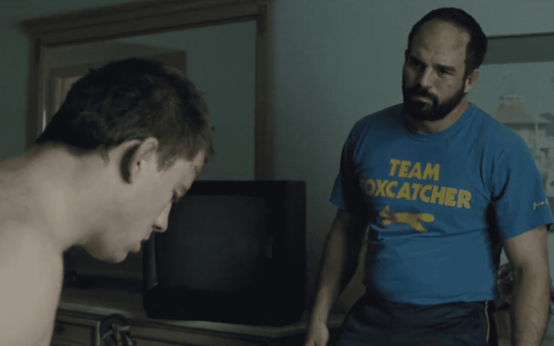 A visually captivating still taken from a pivotal moment in the film Foxcatcher (2014)