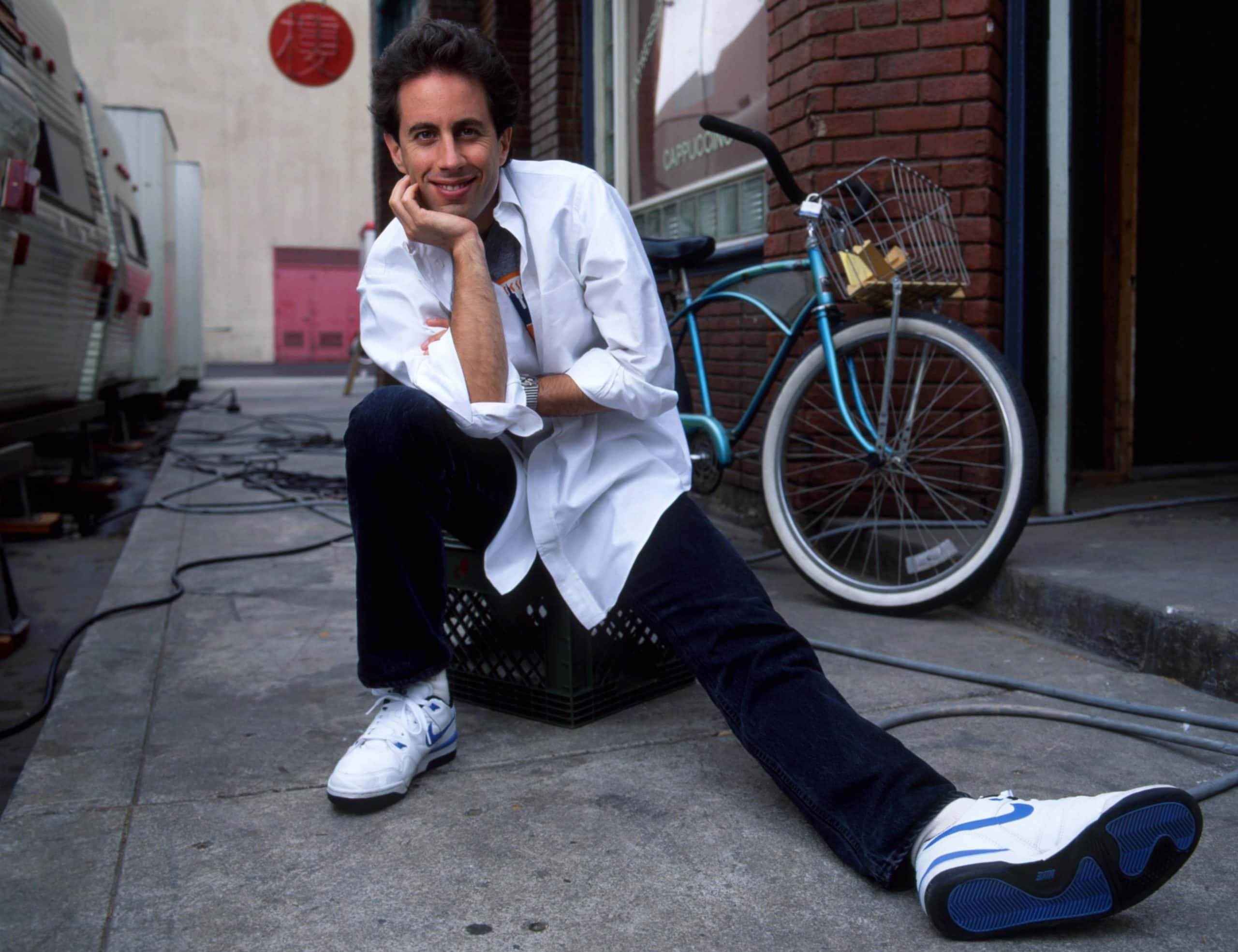 Comedian Jerry Seinfeld poses at the MTM Studios during the "Seinfeld" filming days