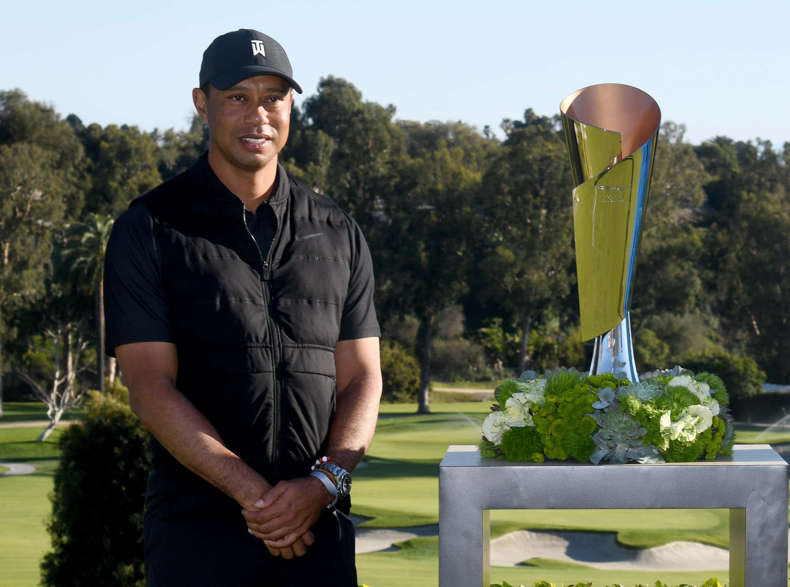 Tiger Woods on hand at the trophy presentation ceremony