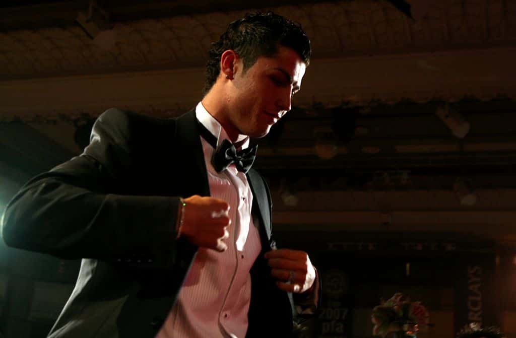 Cristiano Ronaldo steps up to receive the PFA Young Player of the year award