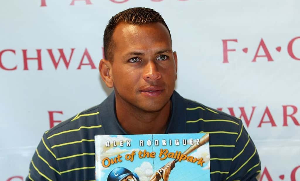New York Yankee Alex Rodriguez poses for a photo following a reading from his new children's book 