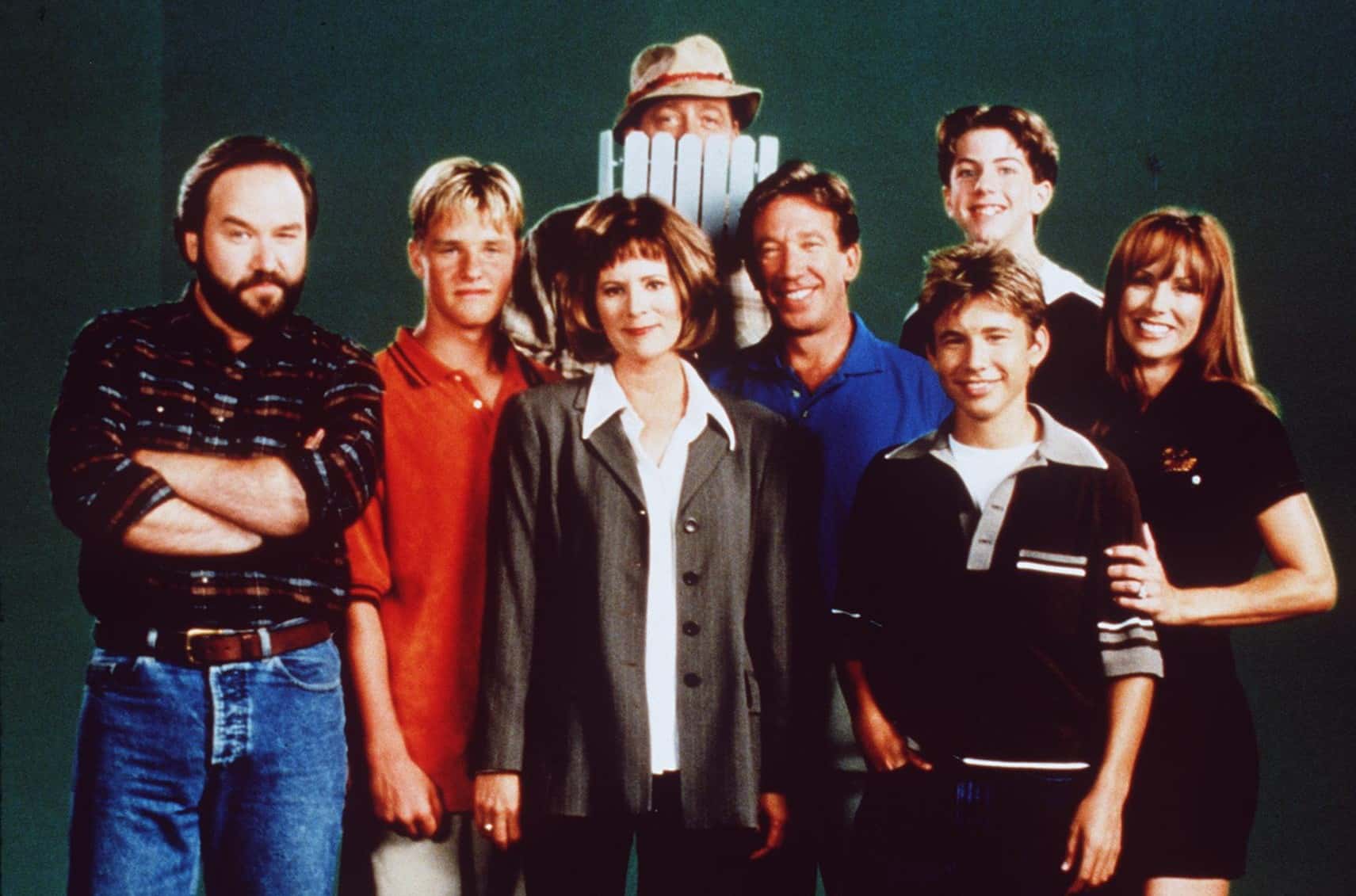The cast of "Home Improvement." Back: Earl Hindman and Taran Smith. Front from L-R: Richard Karn, Zachary Ty Bryan, Patricia Richardson, Tim Allen, Jonathan Taylor Thomas and Debbe Dunning.