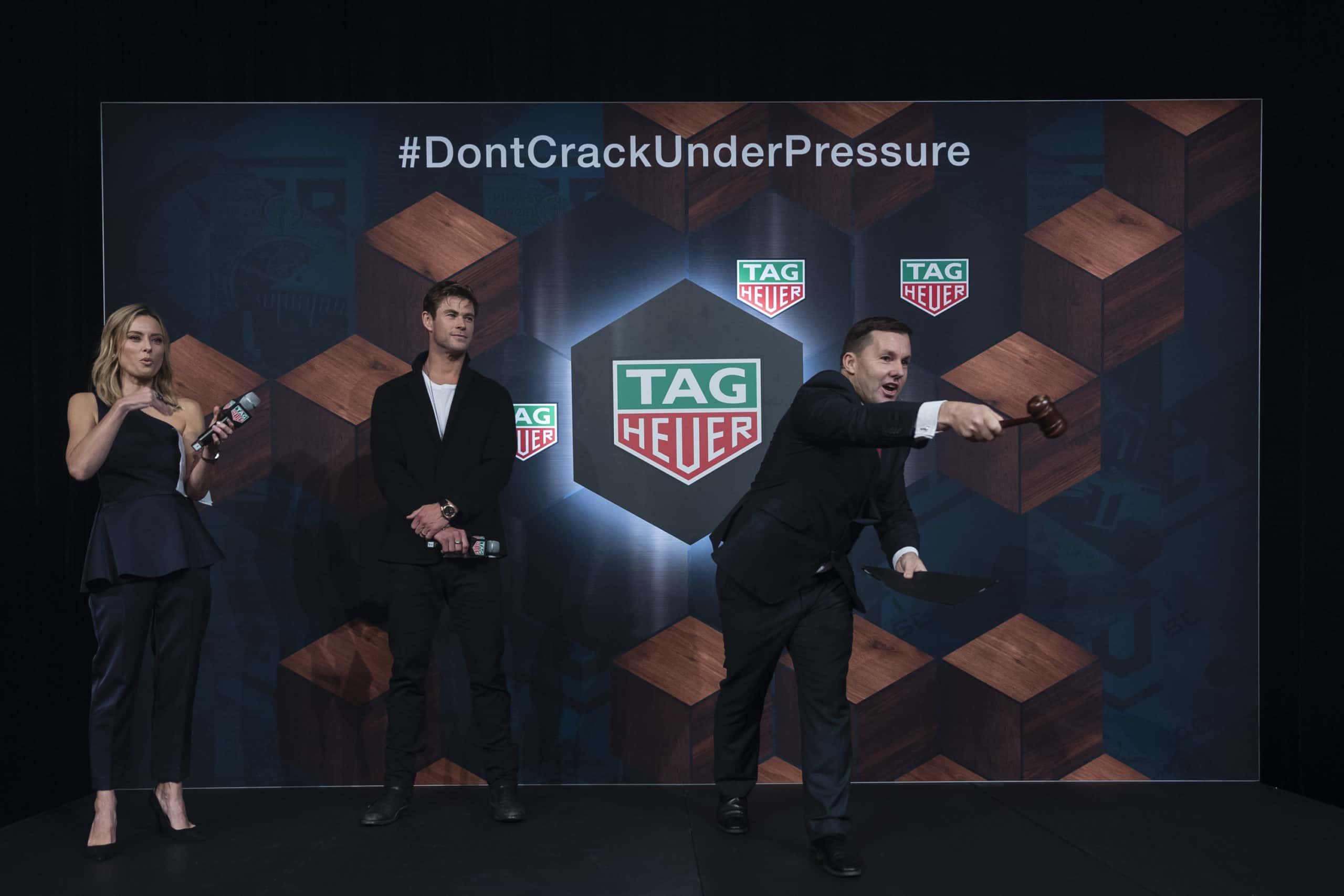 Chris Hemsworth (C) attends the TAG Heuer 'Museum In Motion' Australian Launch at Museum of Contemporary Art