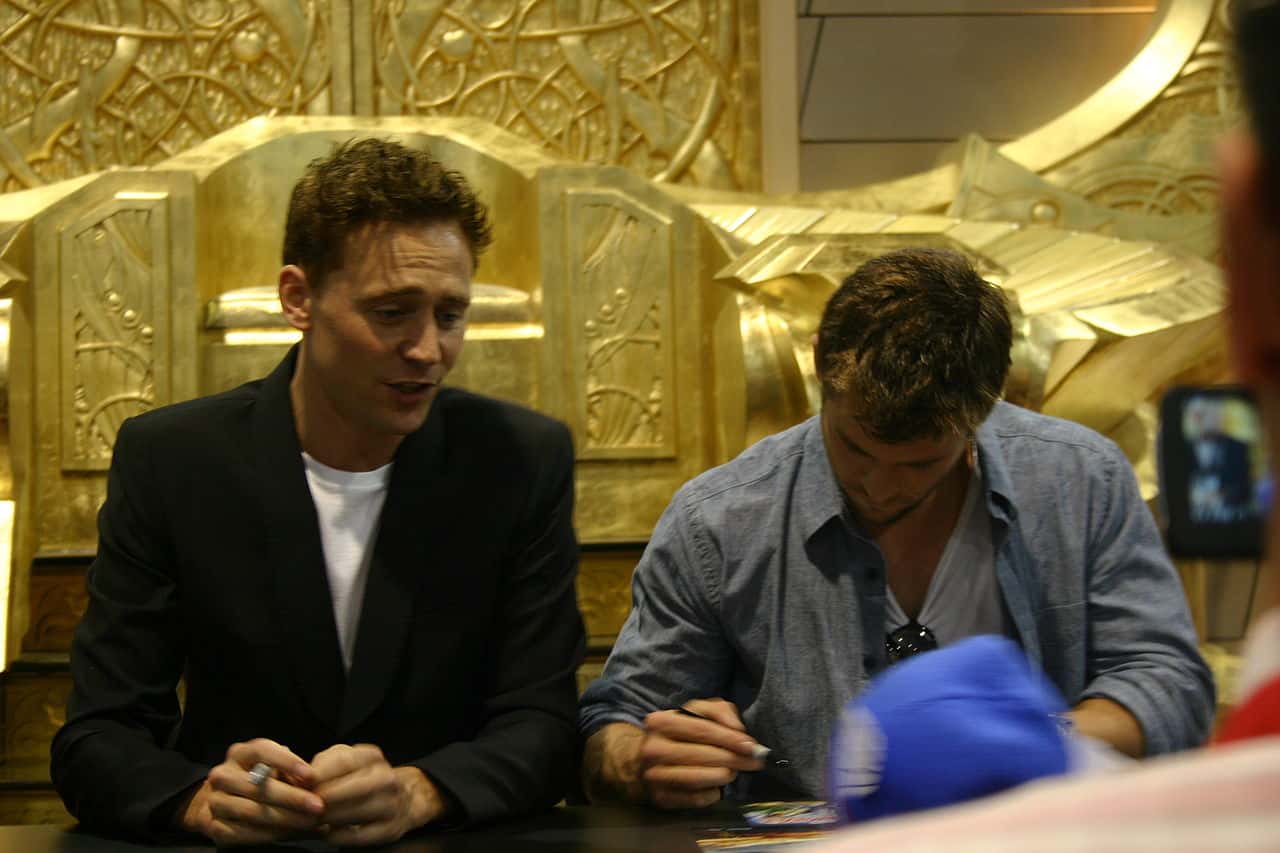 Chris Hemsworth and Tom Hiddleston promoting the film Thor