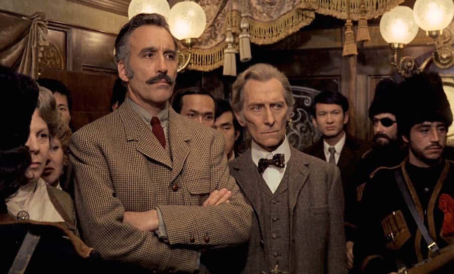 Screenshot of Peter Cushing and Christopher Lee - from The Revenge Of Frankenstein (1958)