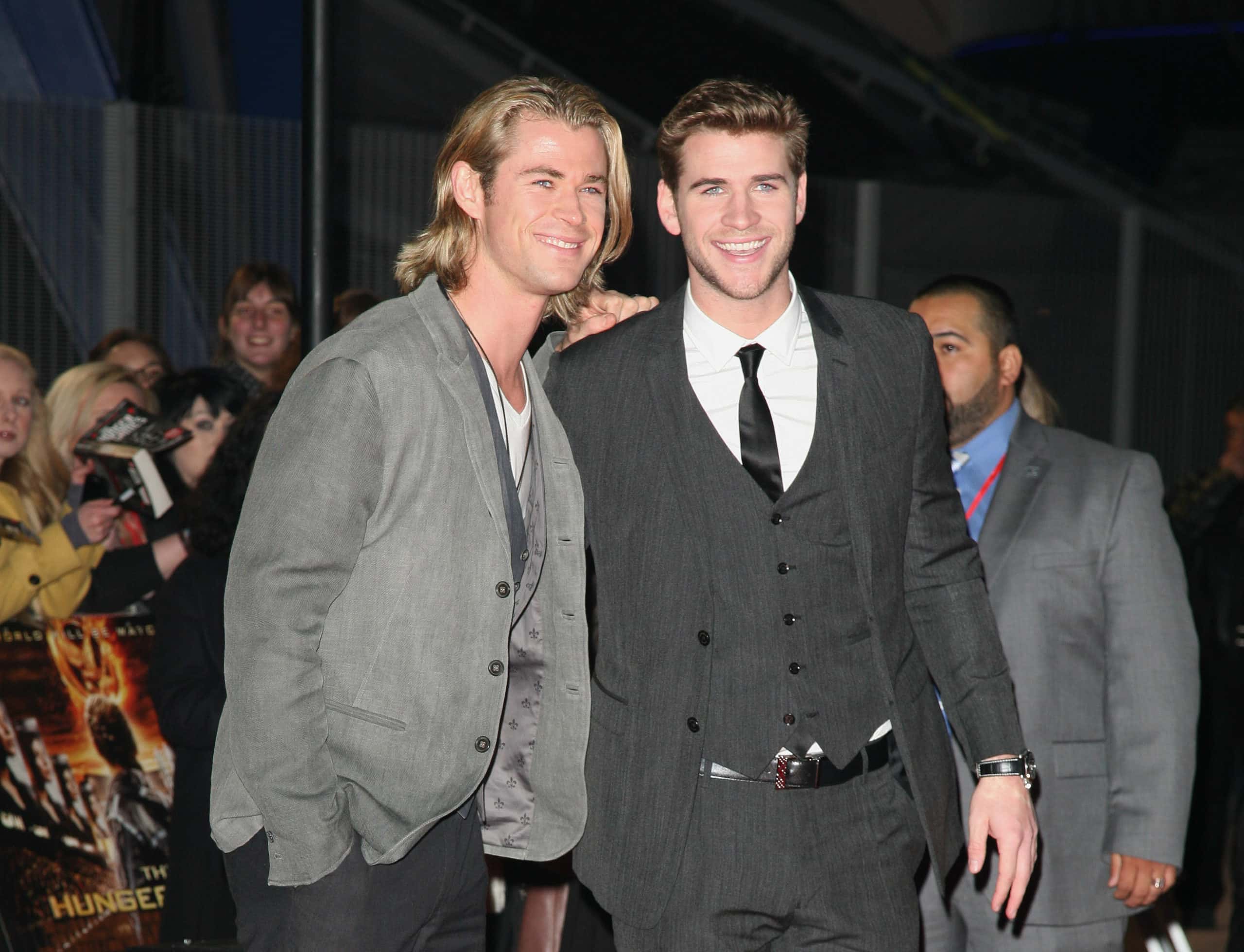 Chris and Liam Hemsworth arriving at the European Premiere of 'The Hunger Games'