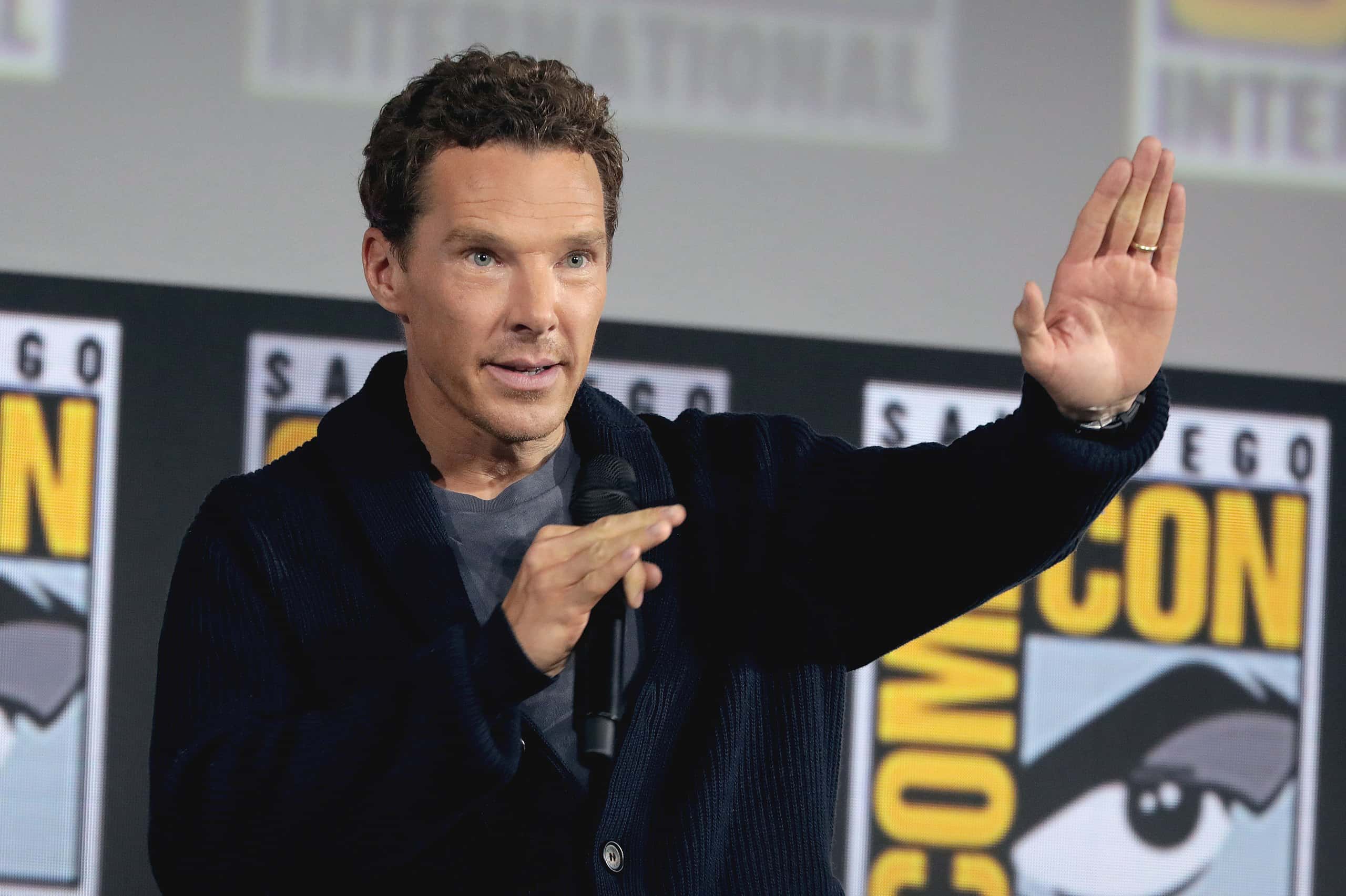 Benedict Cumberbatch speaking at the 2019 San Diego Comic Con International, for "Doctor Strange in the Multiverse of Madness", at the San Diego Convention Center in San Diego, California.