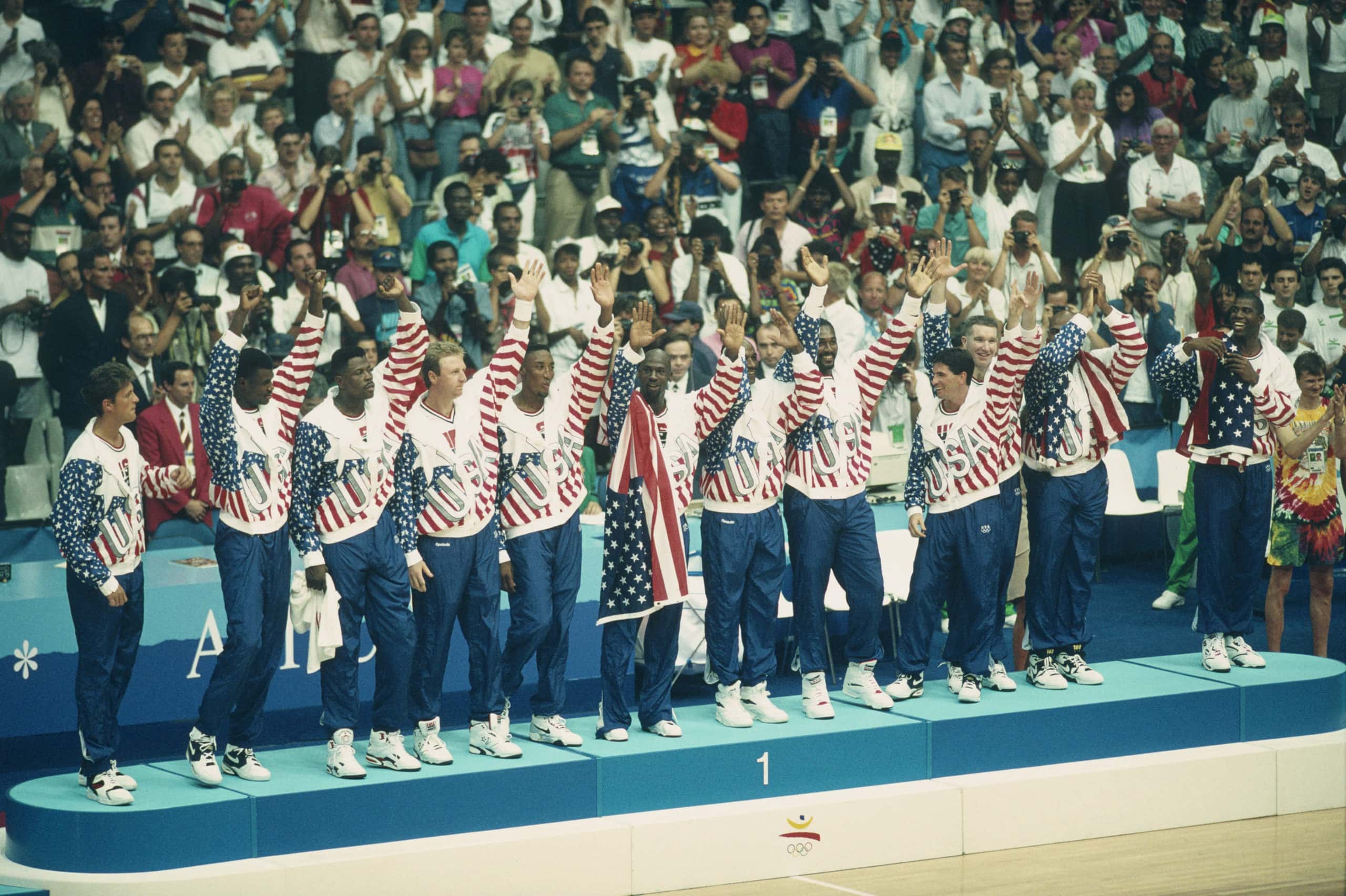 American basketball players of the Dream Team receive their gold medal 