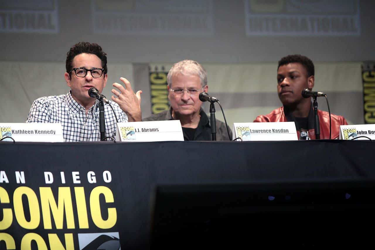 J. J. Abrams, Lawrence Kasdan and John Boyega speaking at the 2015 San Diego Comic Con International