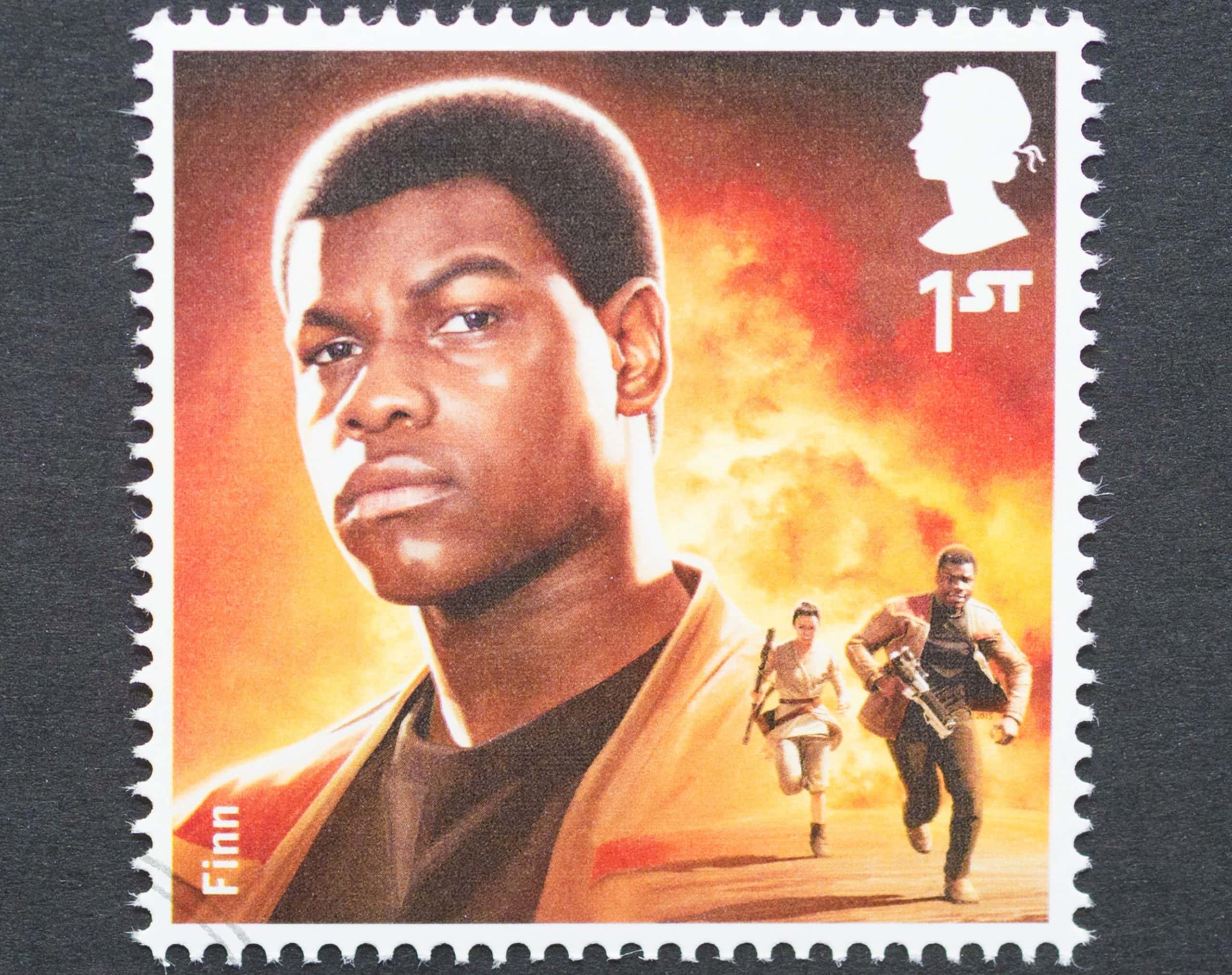 A postage stamp printed in United Kingdom commemorative of Star Wars movie
