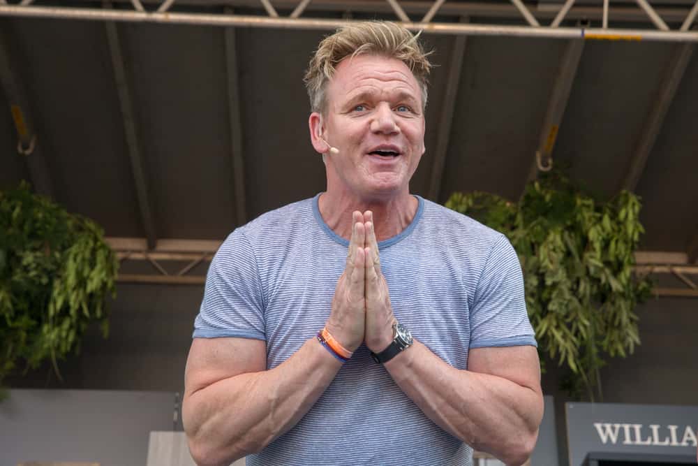 Gordon Ramsey in a blue t-shirt