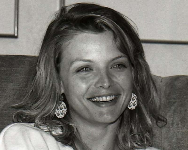 Grayscale Portrait Photo of American actress Michelle Pfeiffer