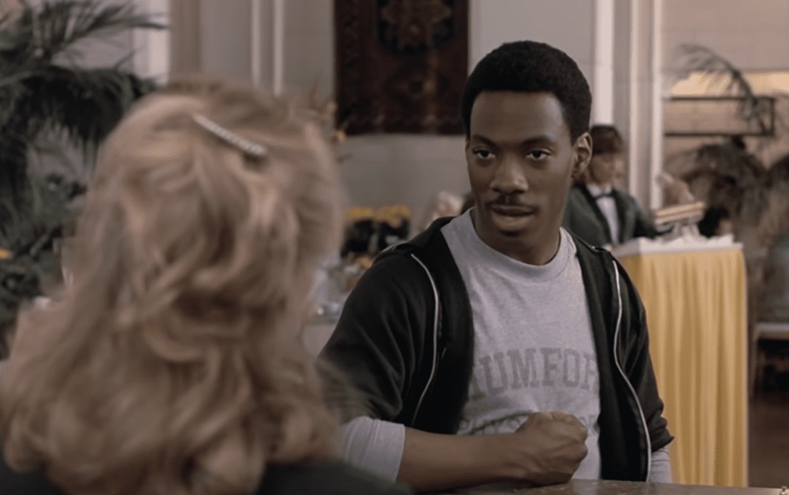 A visually captivating still taken from a pivotal moment in the film Beverly Hills Cop (1984)